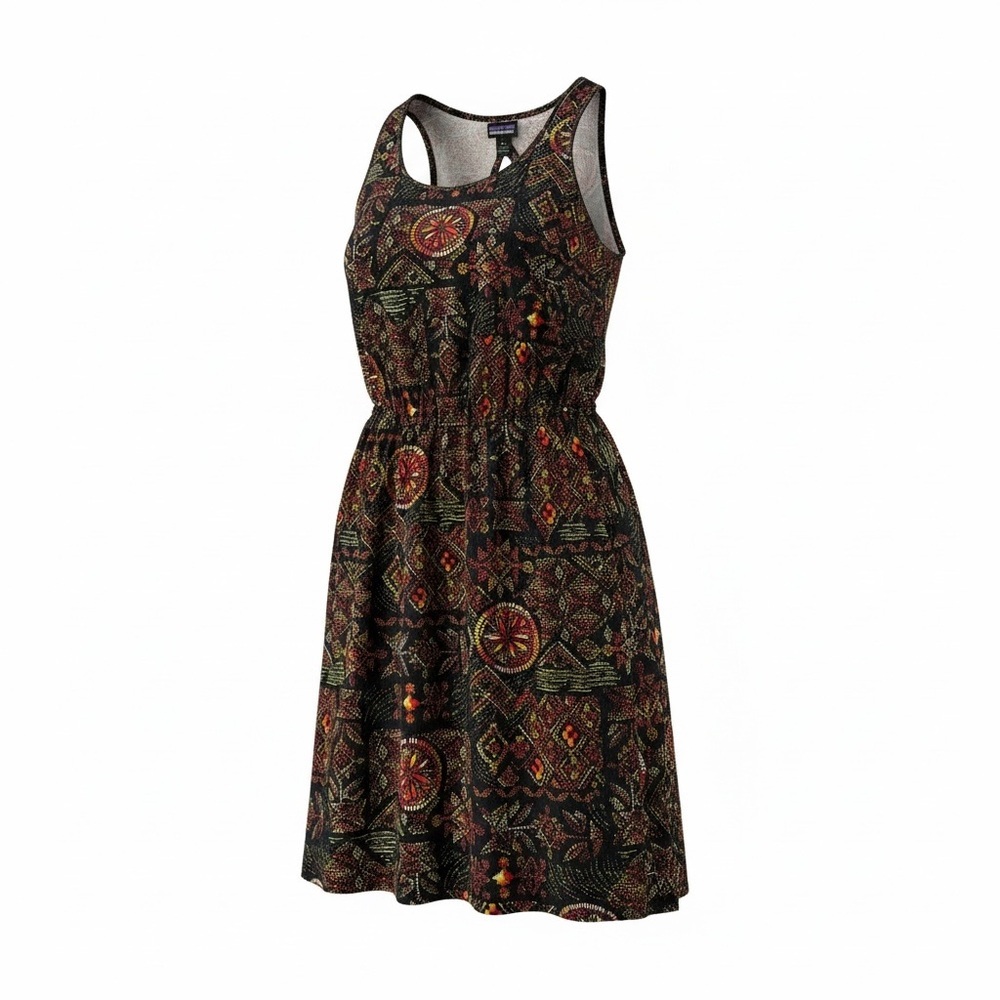Patagonia West Ashley Dress S Sleeveless Mosaic Print Black Res Yellow GUC